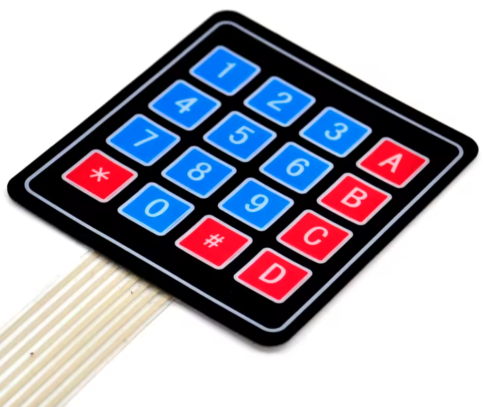 Teclado matricial de membrana 4x4 usado en el proyecto Simone.